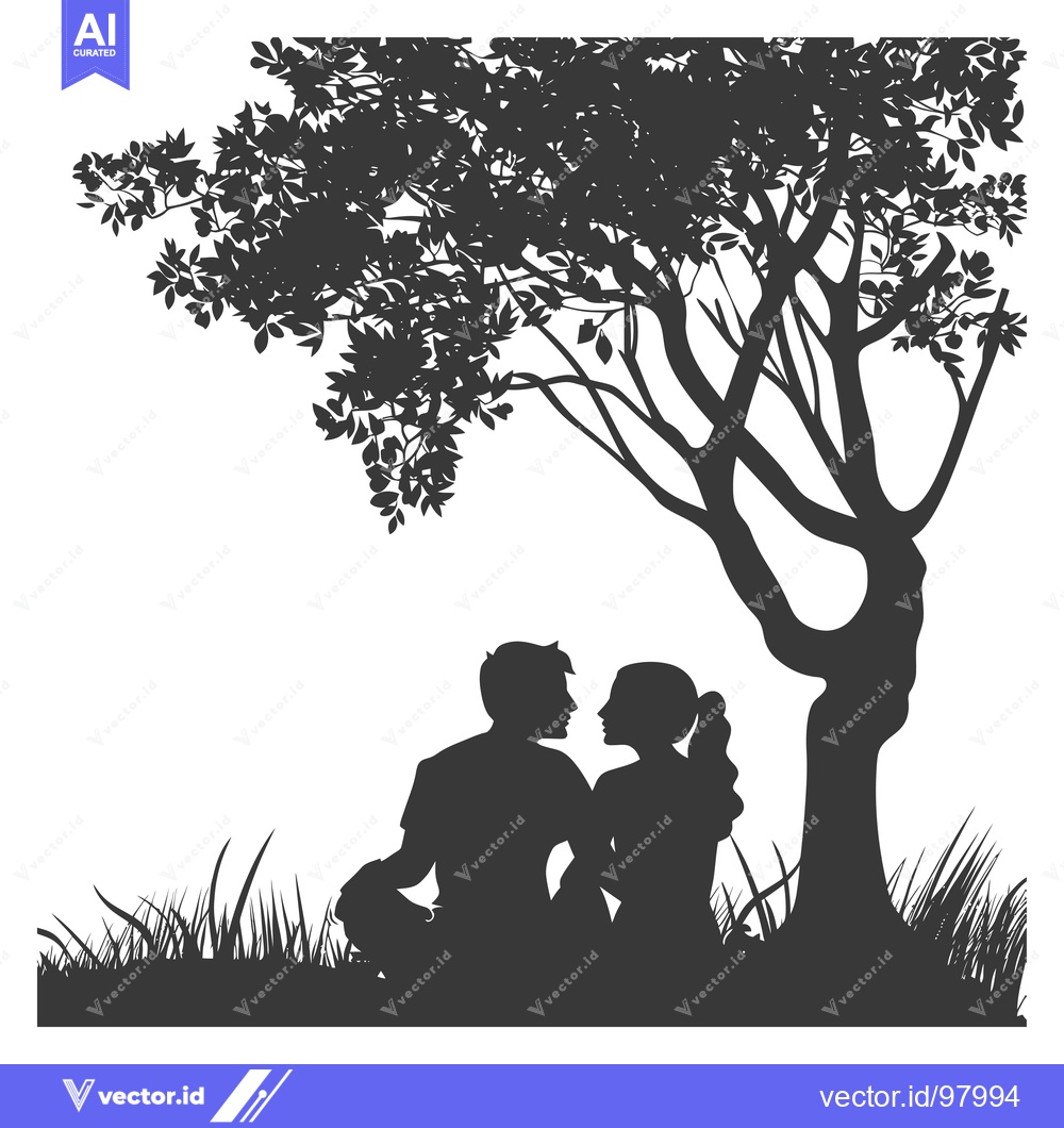 Premium Vector of Silhouette of a Couple Sitting Under a Tree