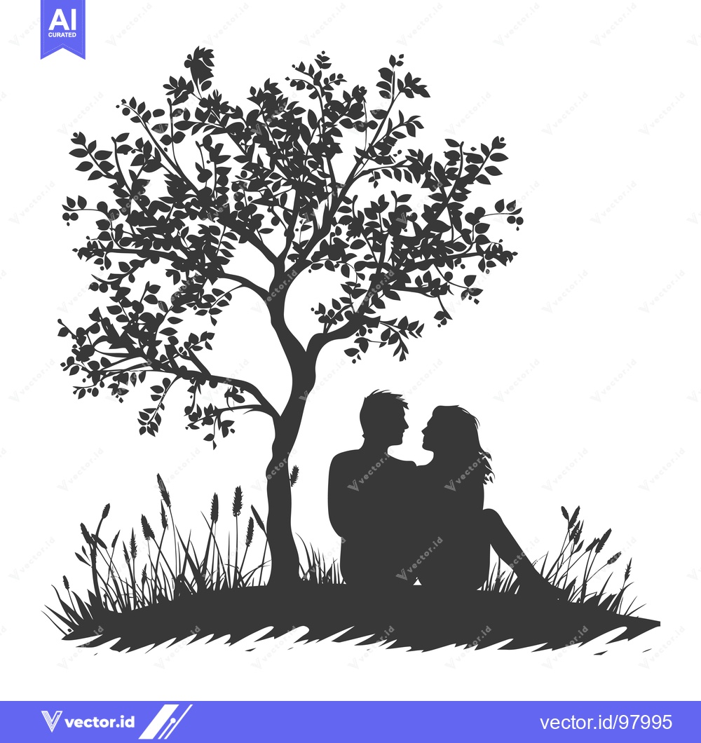 Premium Vector of Silhouette of a Couple Sitting Under a Tree