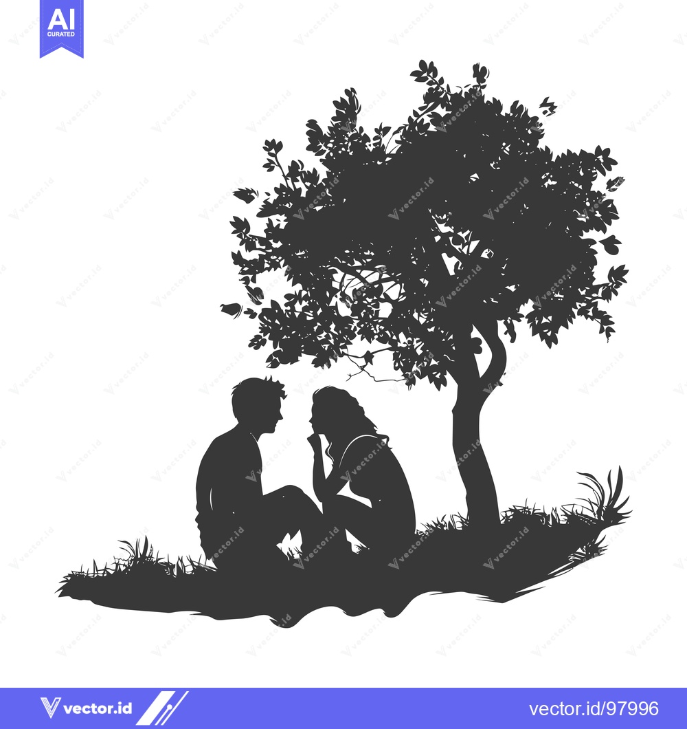 Premium Vector dari Silhouette of a Couple Sitting Under a Tree