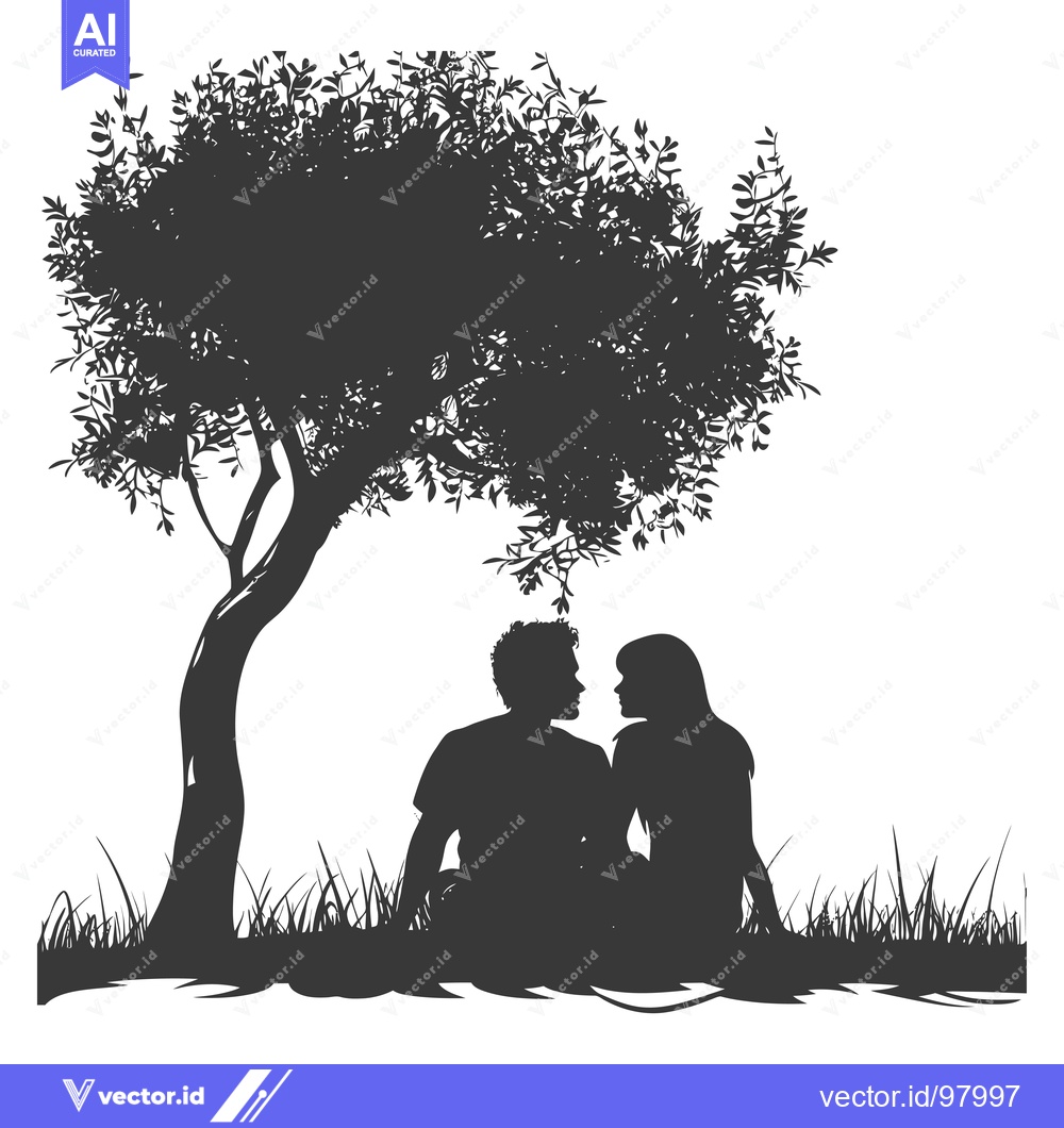 Premium Vector of Silhouette of a couple sitting under a tree