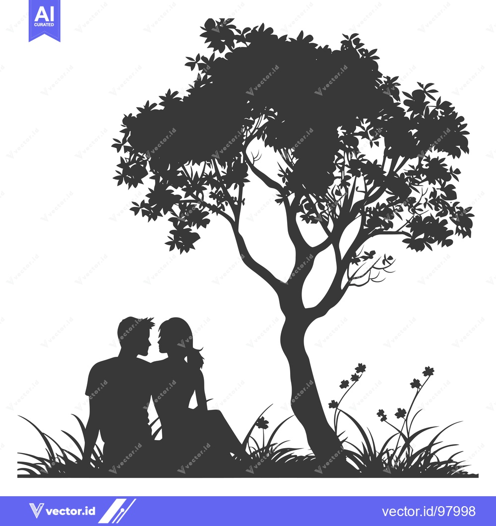 Premium Vector dari Silhouette of a Couple Sitting Under a Tree in a Grassy Field