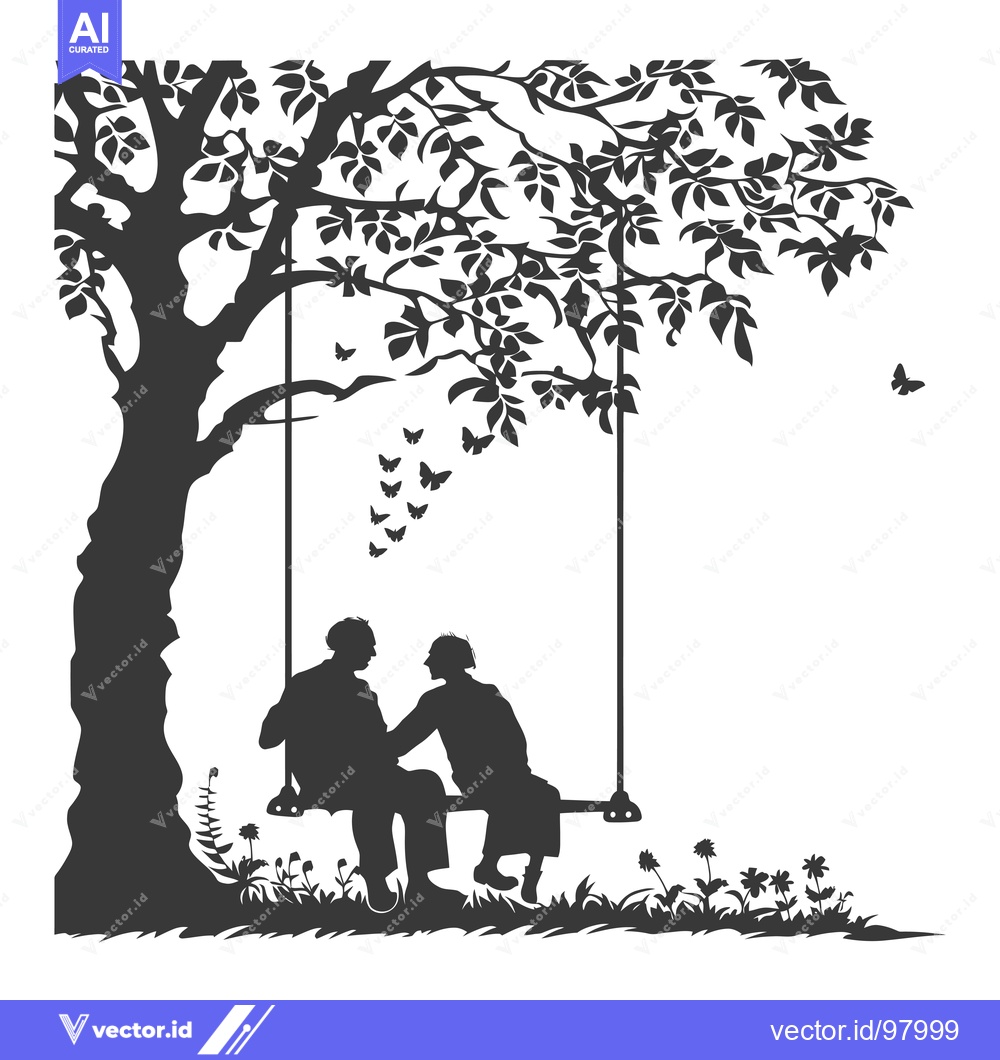 Premium Vector dari Silhouette of a couple sitting under a tree with butterflies