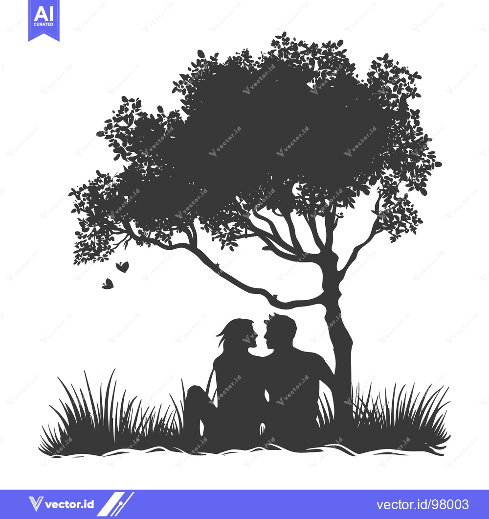 Premium Vector dari Silhouette of a Couple Sitting Under a Tree with Butterflies