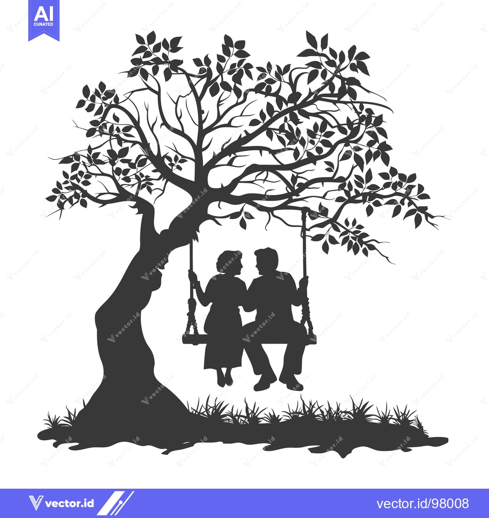 Premium Vector dari Silhouette of a Couple Swinging on a Tree Branch