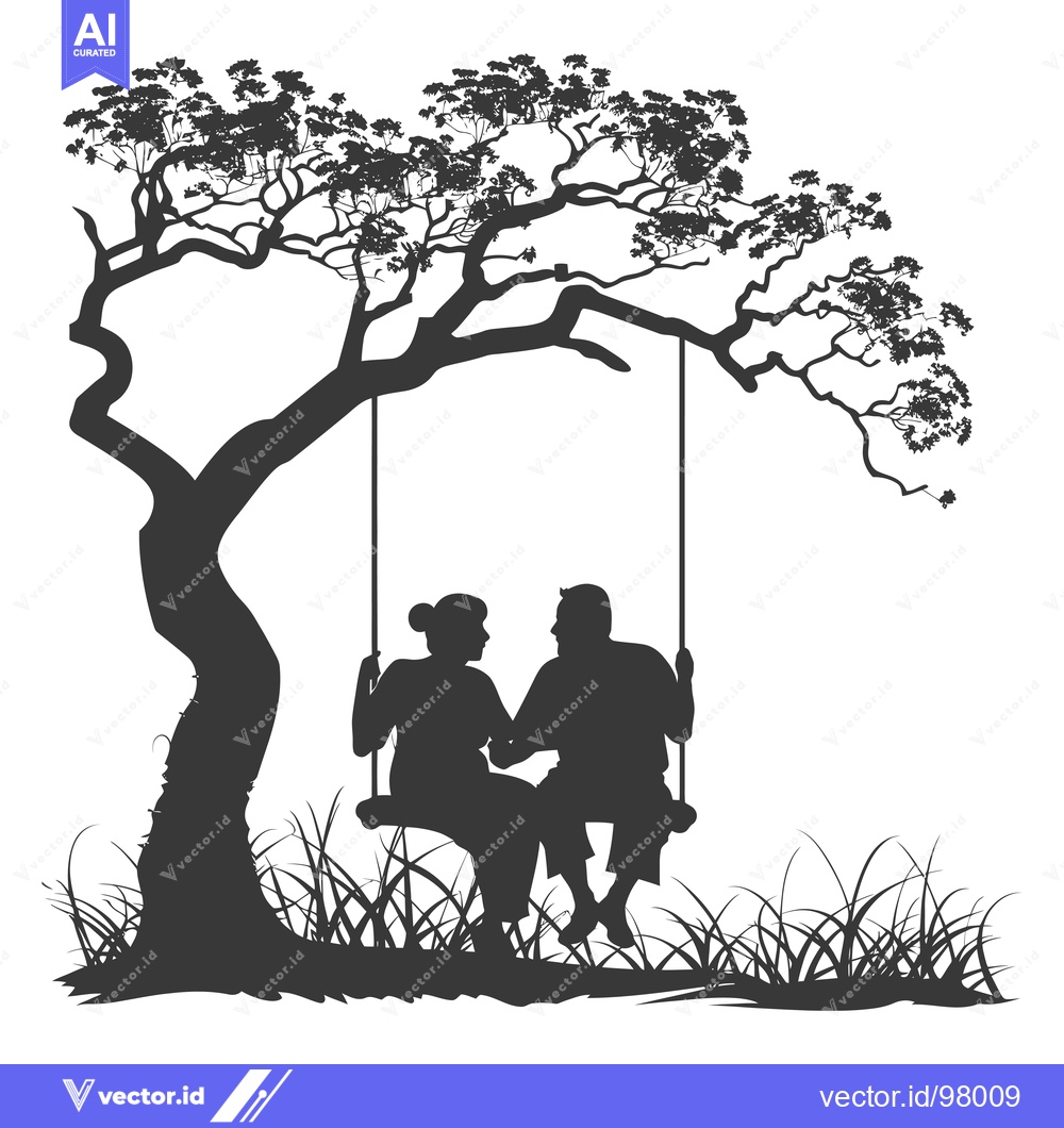 Premium Vector dari Silhouette of a Couple Swinging on a Tree Branch
