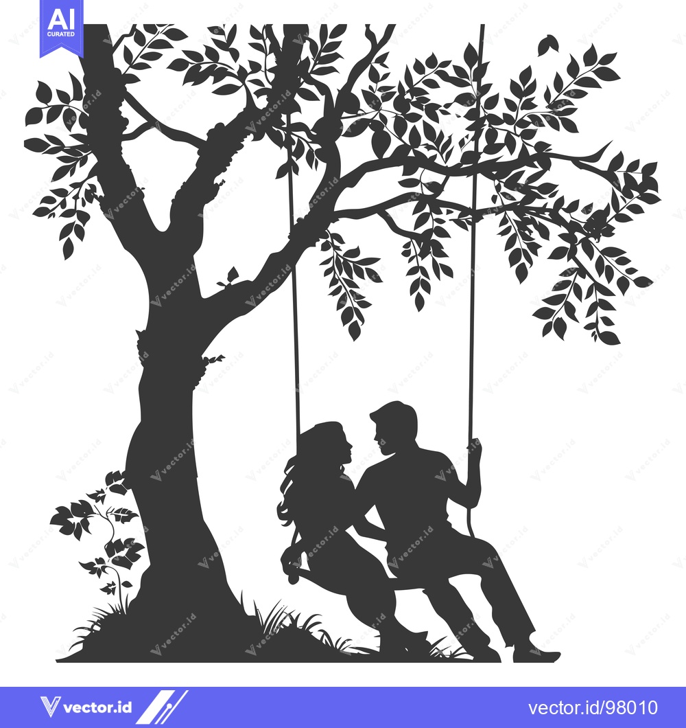 Premium Vector dari Silhouette of a Couple Swinging on a Tree Branch