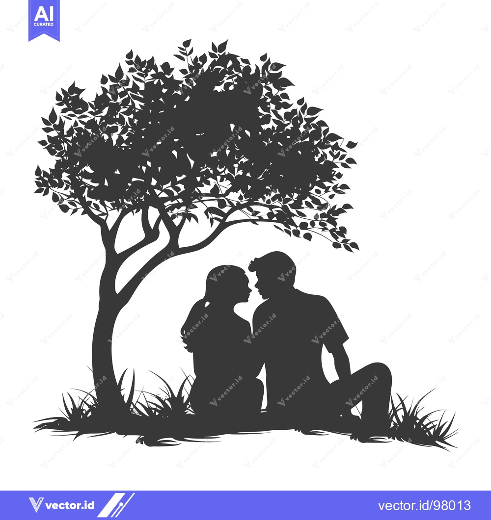 Premium Vector dari Silhouette of a Couple Underneath a Tree