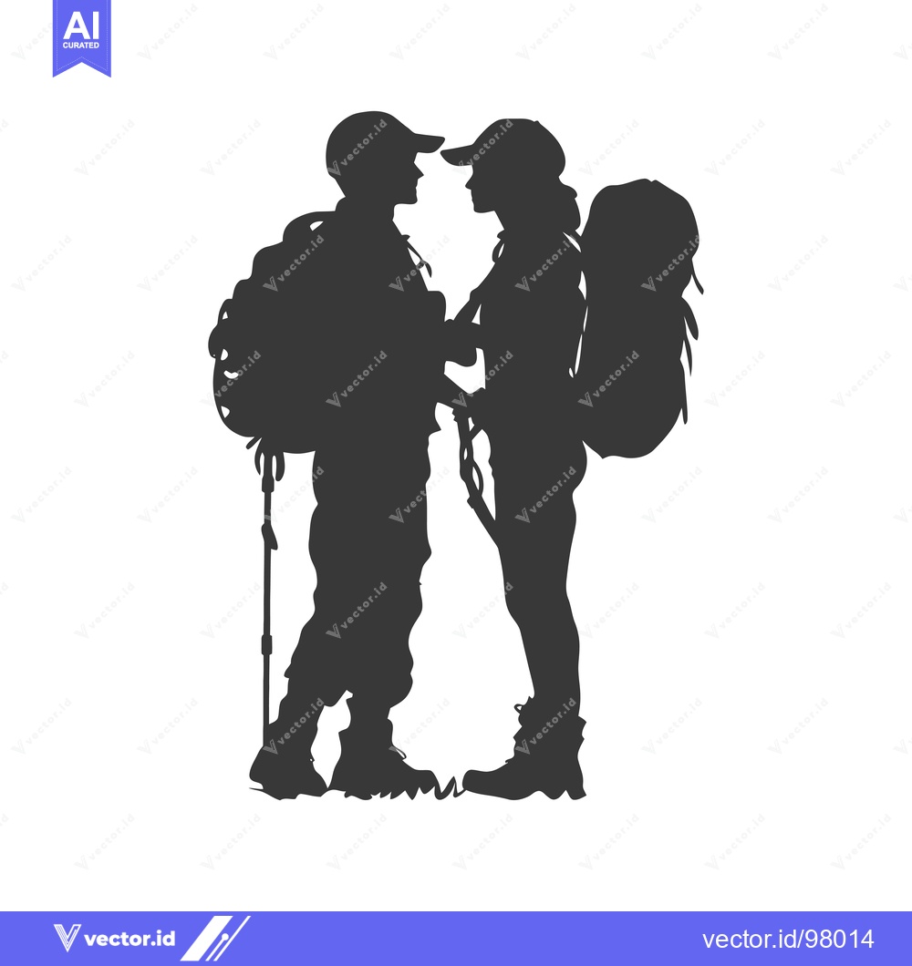 Premium Vector dari Silhouette of a Couple with Backpacks Facing Each Other