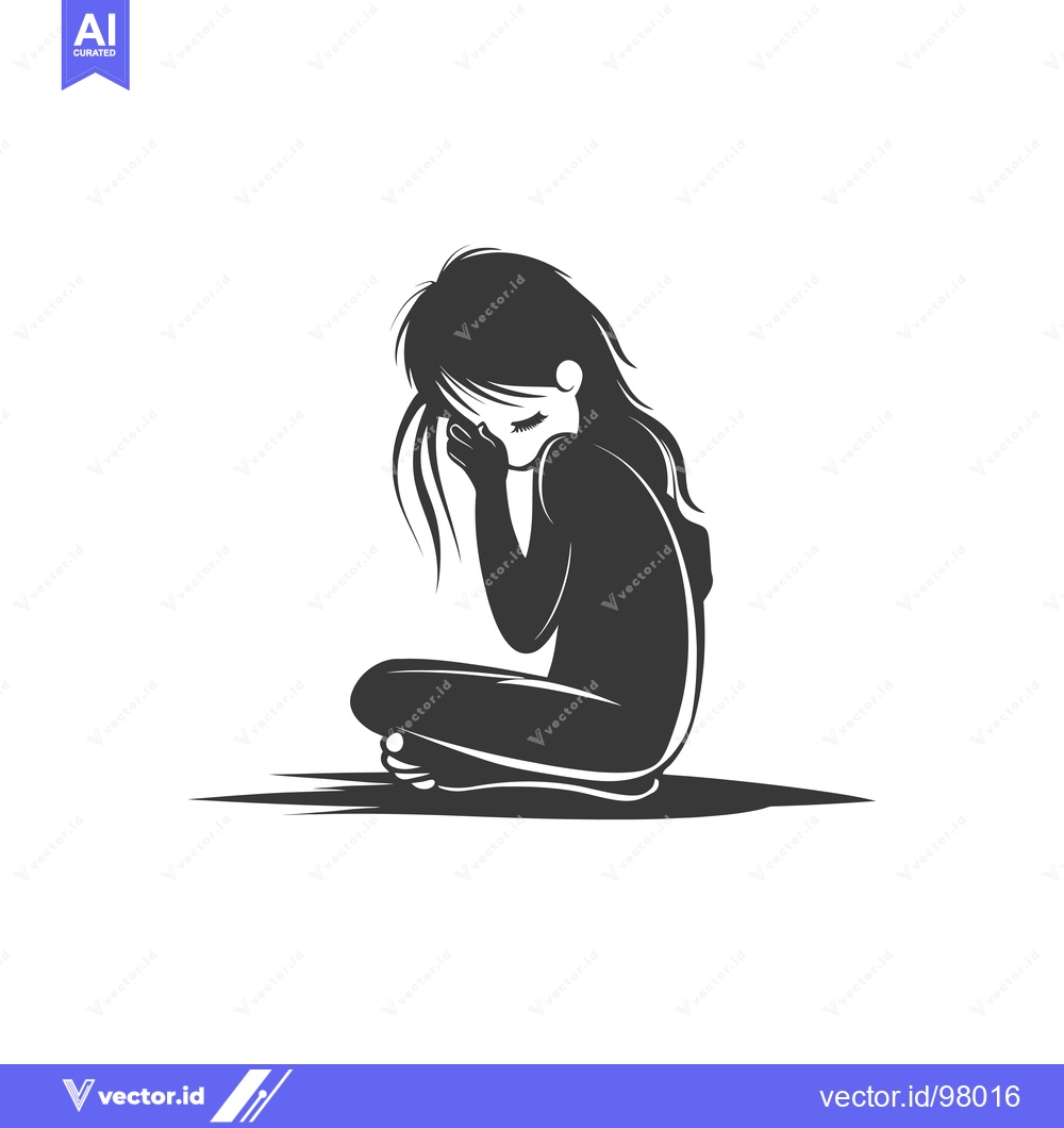Premium Vector of Silhouette of a Crying Girl Sitting on the Ground