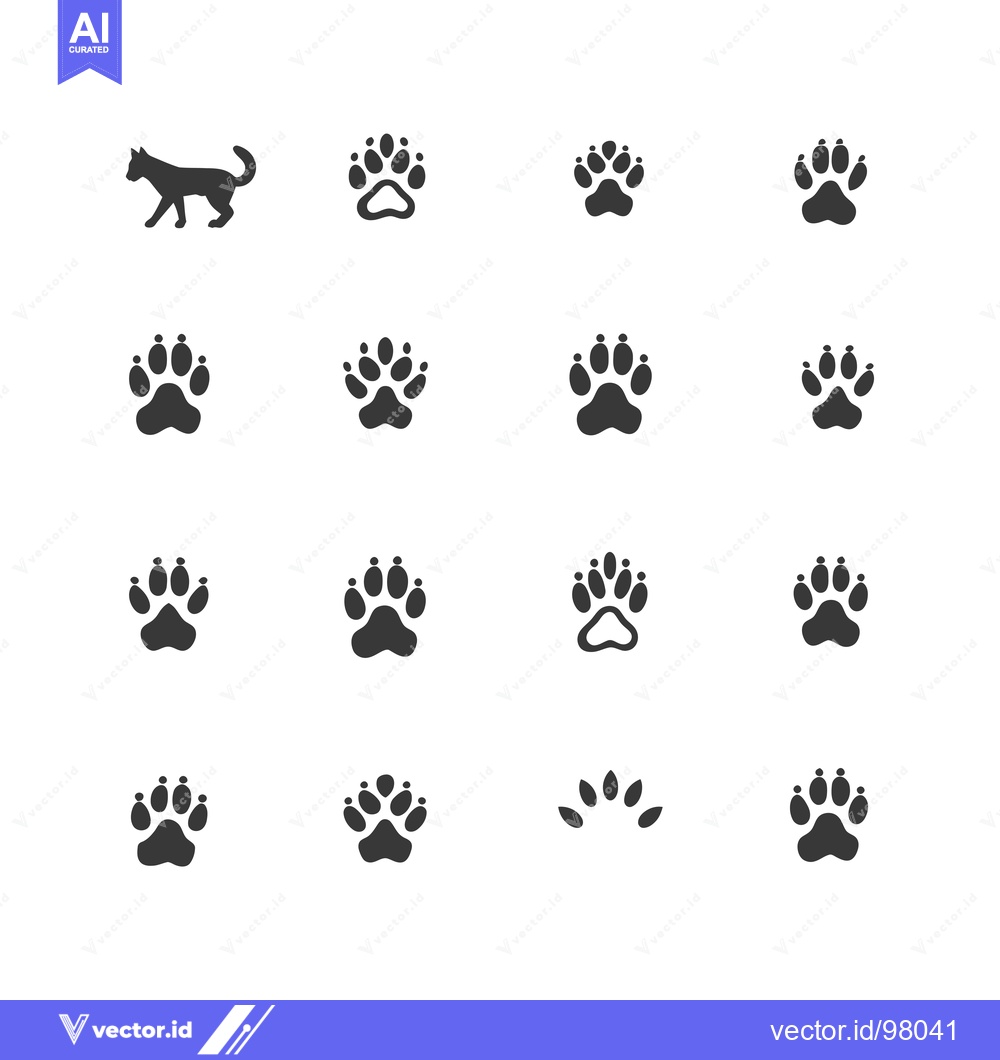 Premium Vector dari Silhouette of a Dog and a Set of Dog Paw Prints
