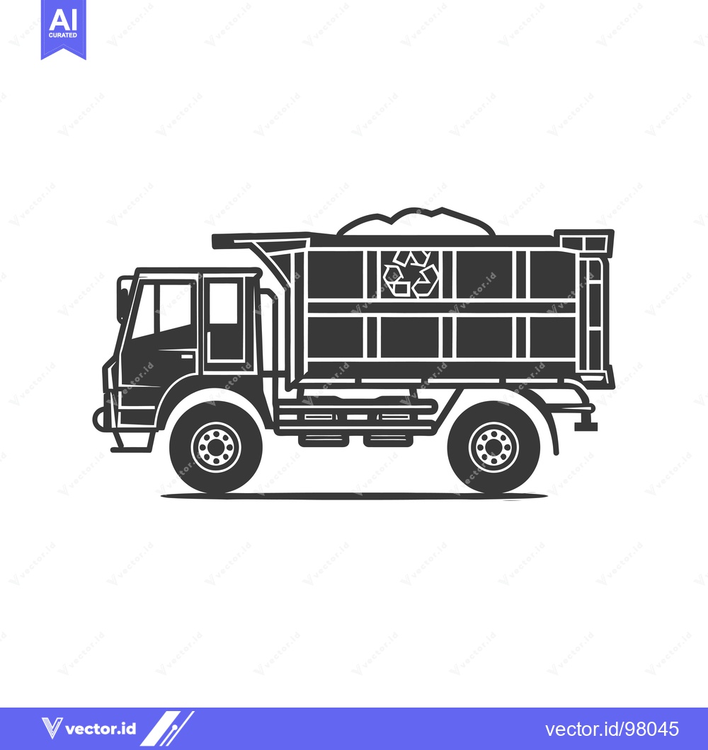 Premium Vector dari Silhouette of a Dump Truck with a Recycle Symbol on the Side