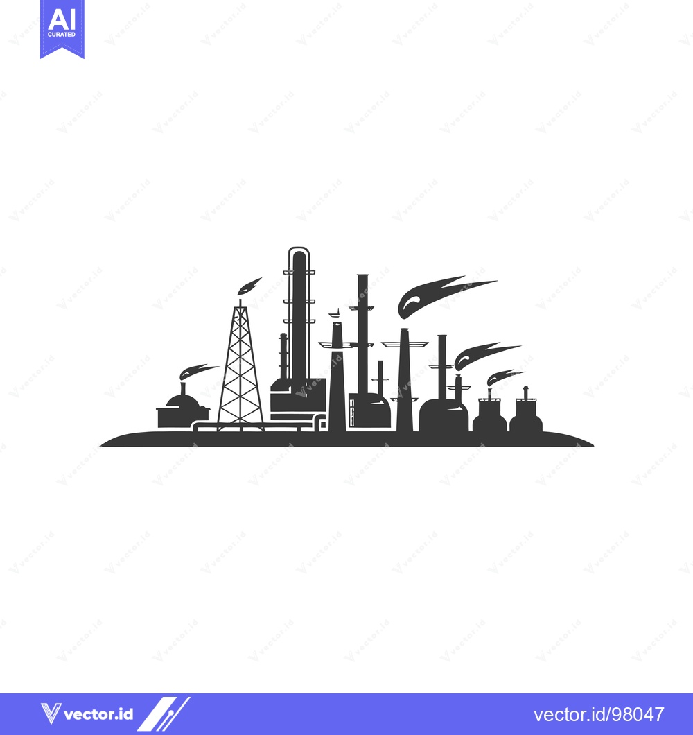 Premium Vector of Silhouette of a Factory Complex with Smoke Plumes