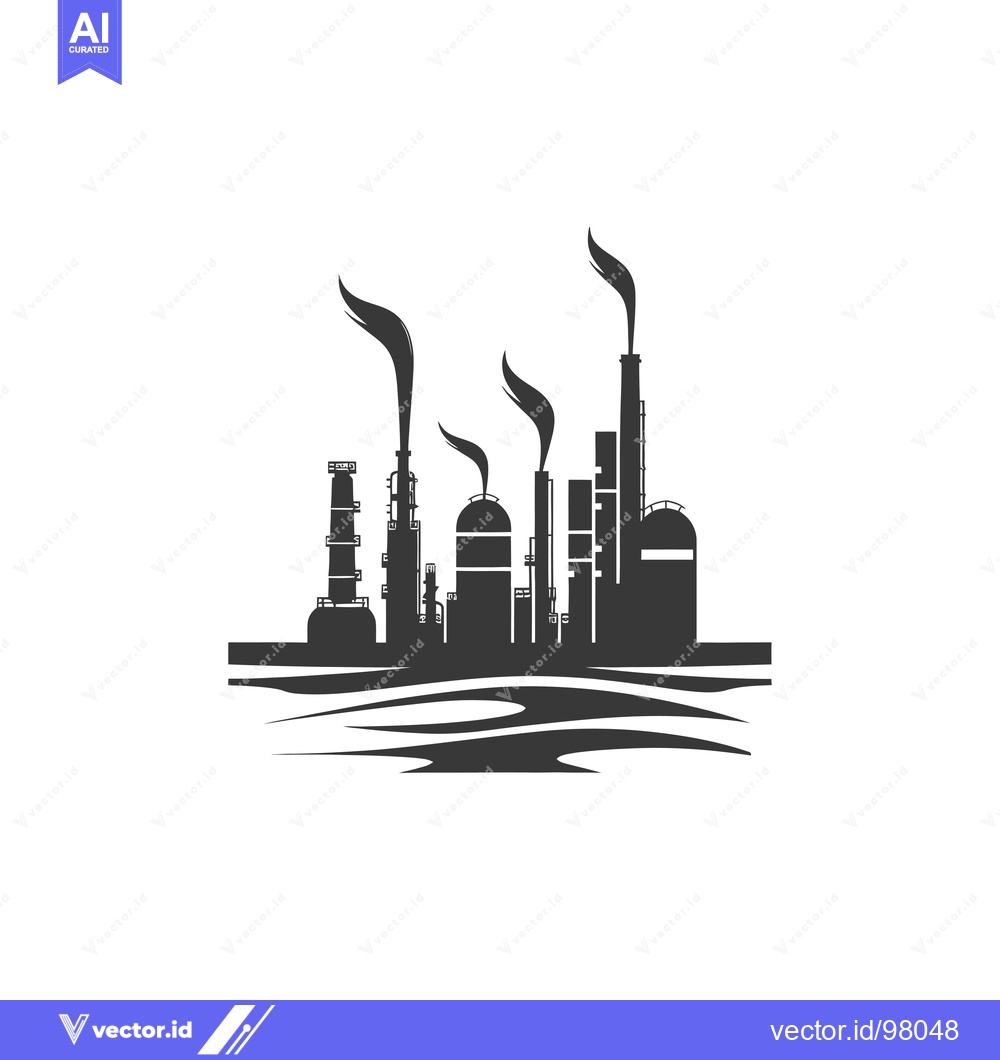Premium Vector dari Silhouette of a Factory Complex with Smoke Stacks and Water