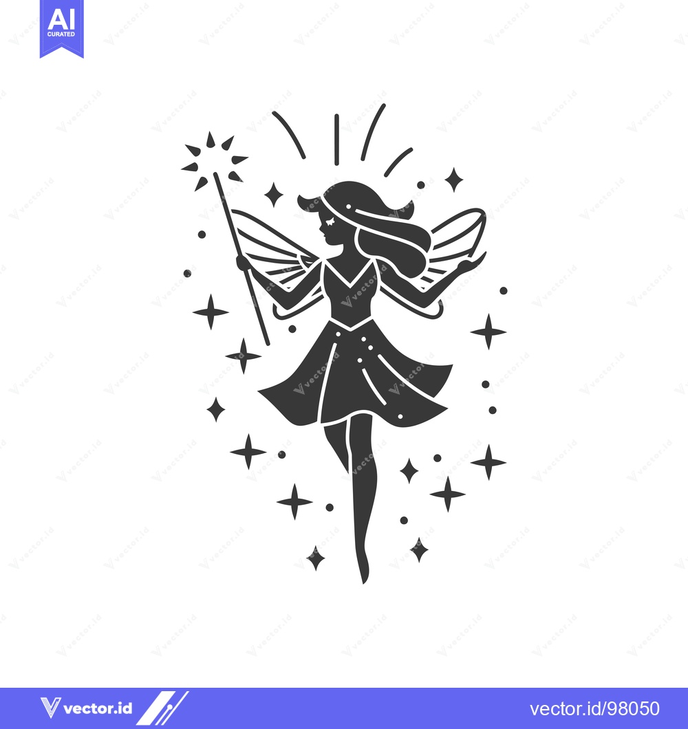 Premium Vector of Silhouette of a Fairy with Wings, Holding a Wand and Surrounded by Sta