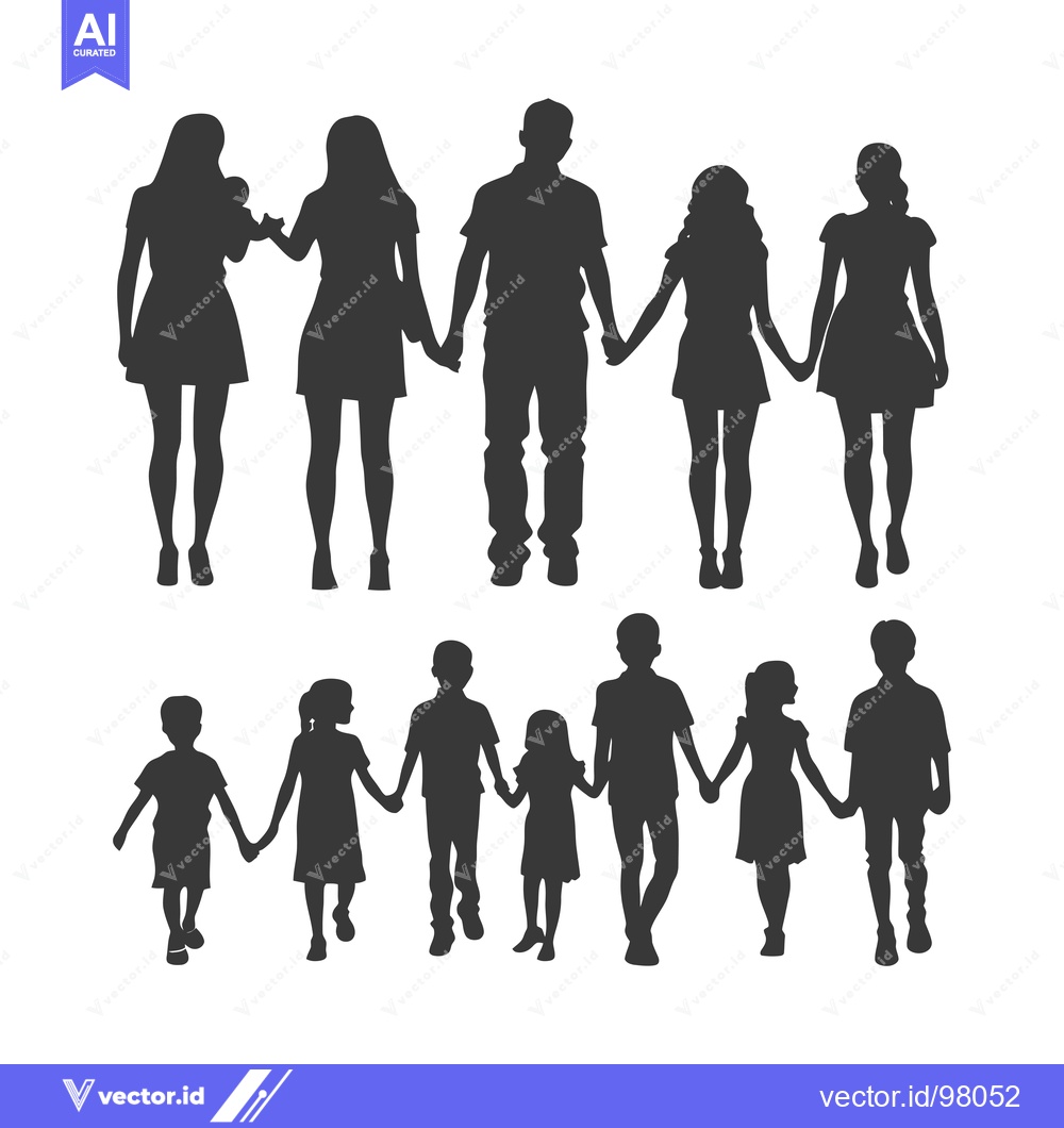 Premium Vector of Silhouette of a Family Holding Hands in Two Rows