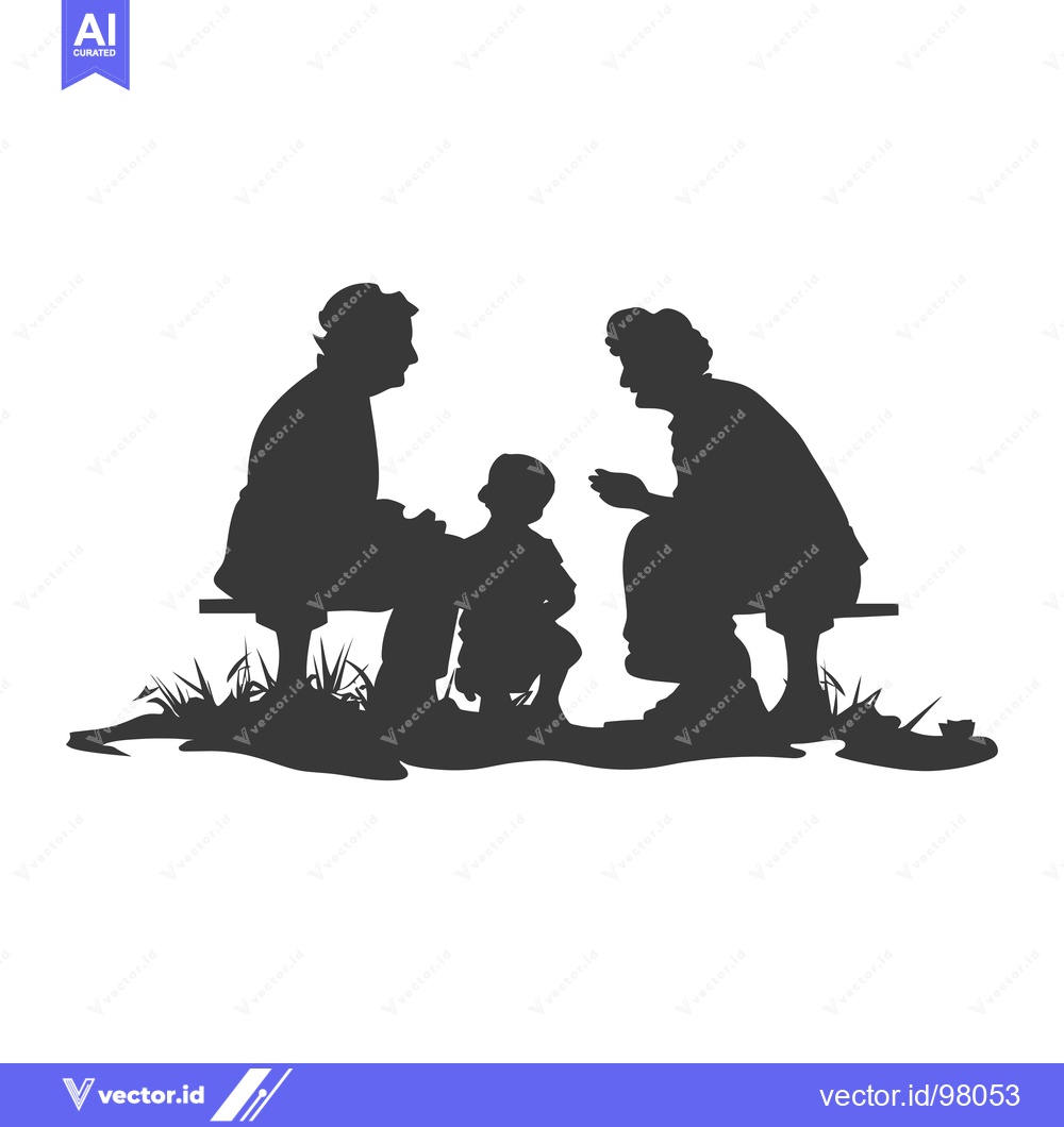 Premium Vector dari Silhouette of a family of three on a bench