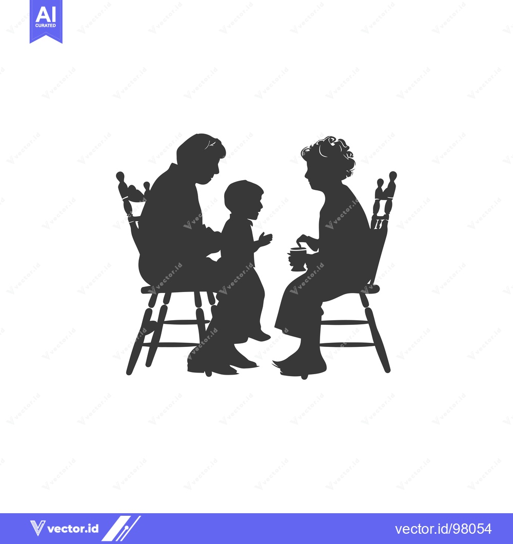 Premium Vector of Silhouette of a family of three sitting on chairs