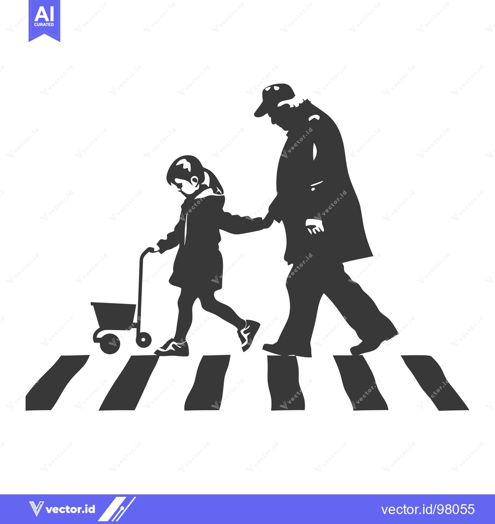 Premium Vector dari Silhouette of a Father and Daughter Crossing a Crosswalk