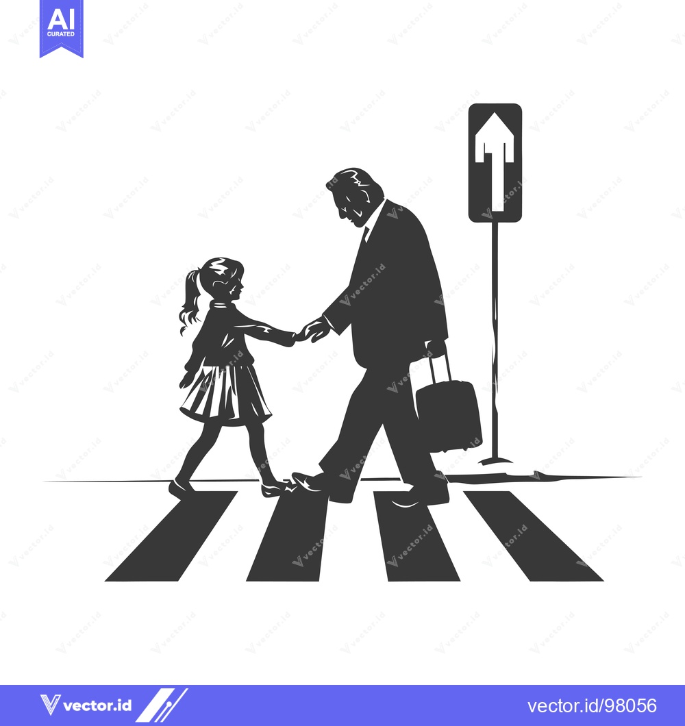 Premium Vector of Silhouette of a Father and Daughter Crossing a Street