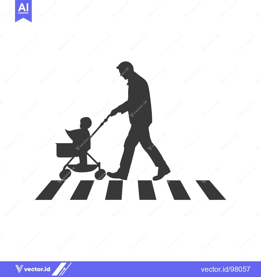 Premium Vector of Silhouette of a Father Pushing a Baby Stroller Across a Crosswalk