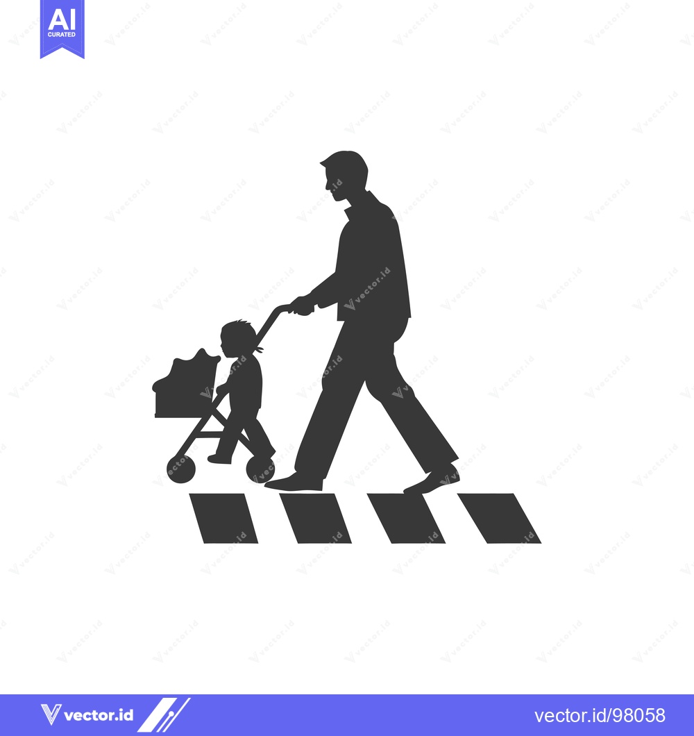 Premium Vector dari Silhouette of a Father Pushing a Stroller Across a Crosswalk