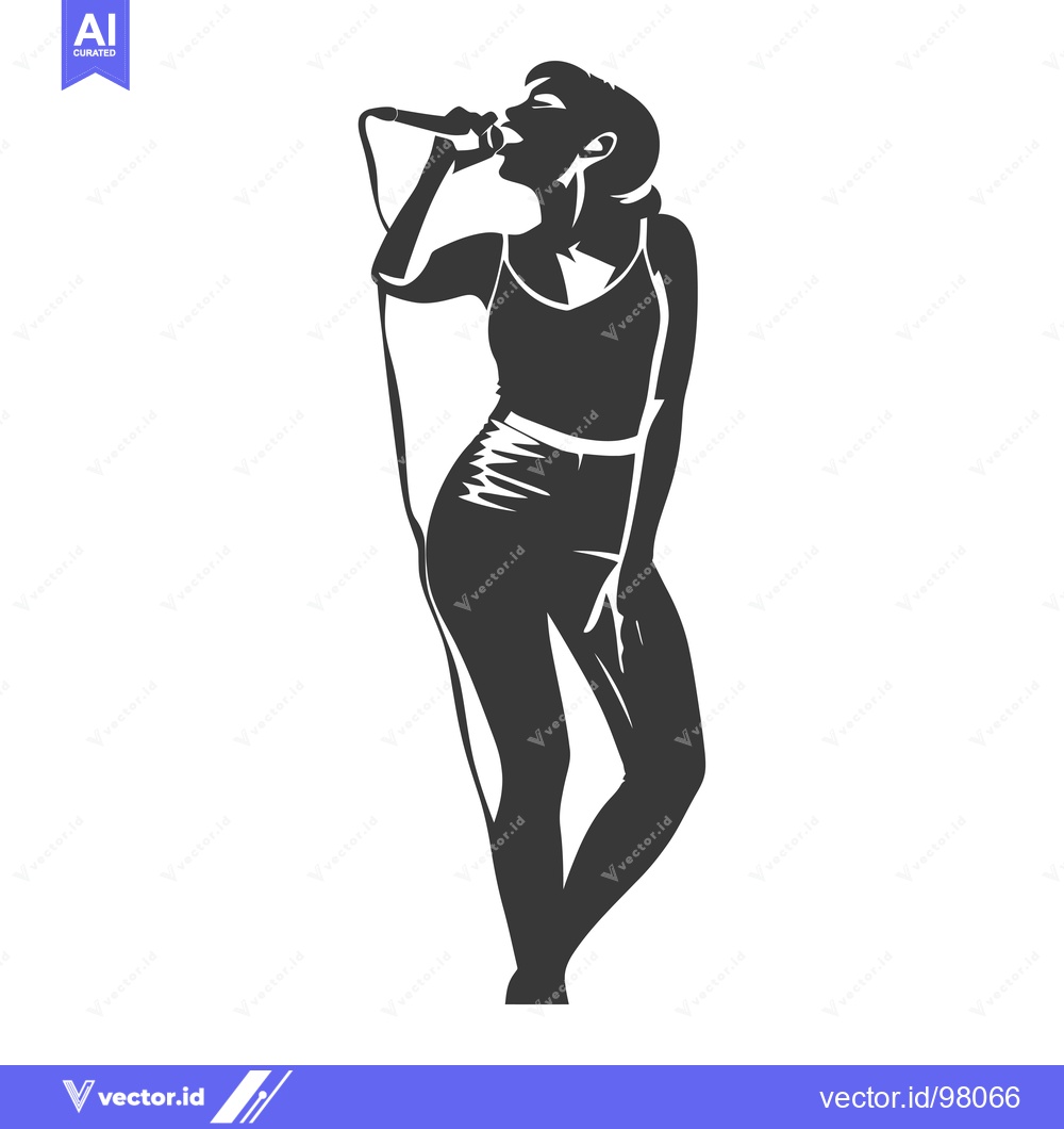 Premium Vector dari Silhouette of a Female Singer Holding a Microphone