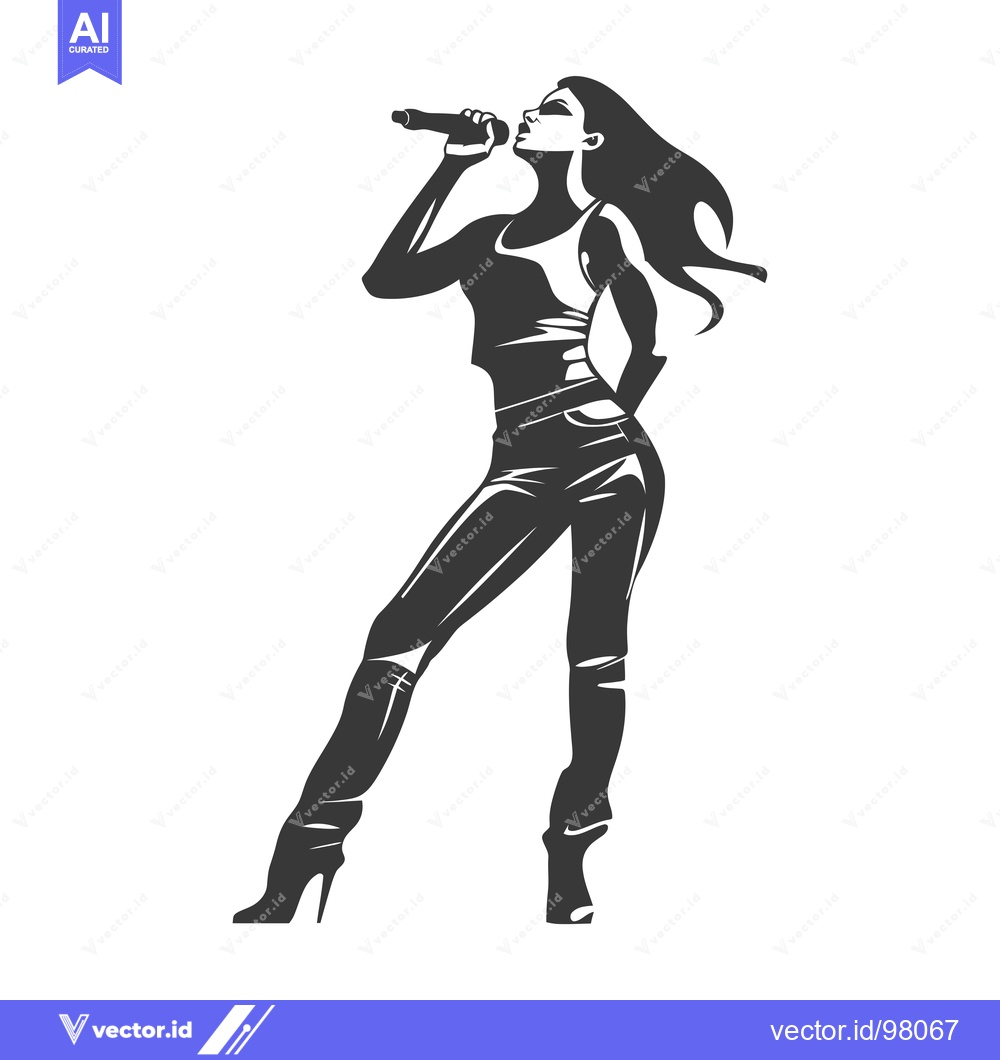 Premium Vector of Silhouette of a Female Singer Holding a Microphone