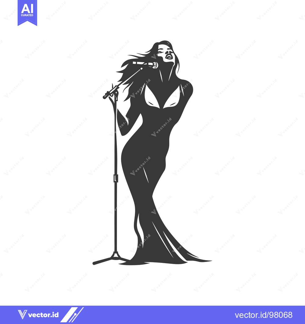 Premium Vector of Silhouette of a Female Singer Performing with a Microphone