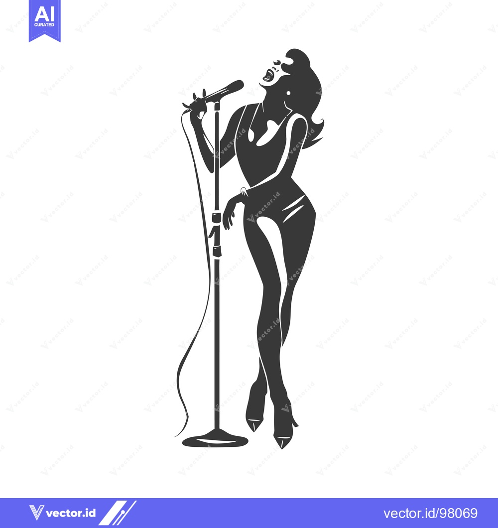 Premium Vector dari Silhouette of a Female Singer Performing with a Microphone