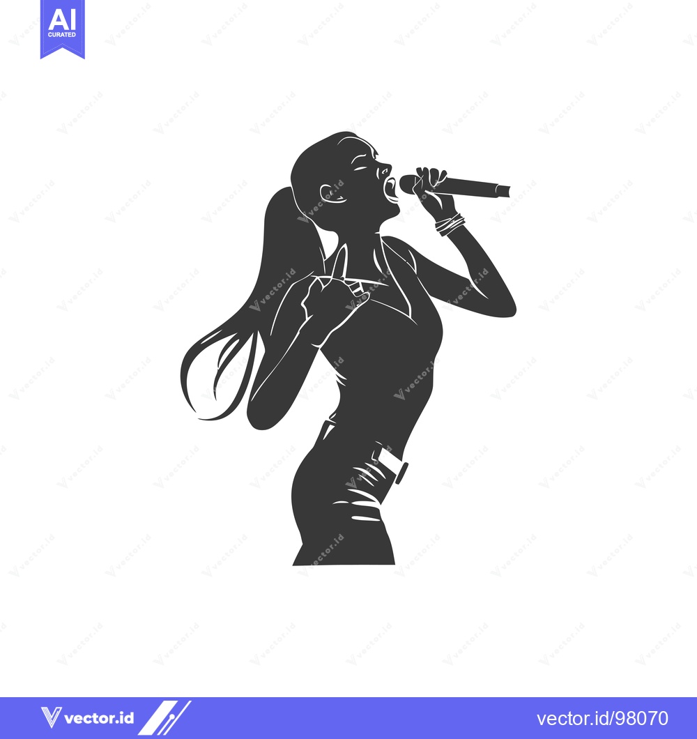 Premium Vector dari Silhouette of a Female Singer Performing with a Microphone