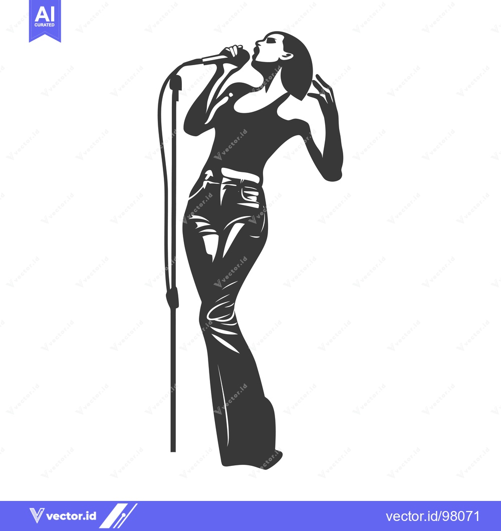 Premium Vector of Silhouette of a Female Singer Performing with a Microphone