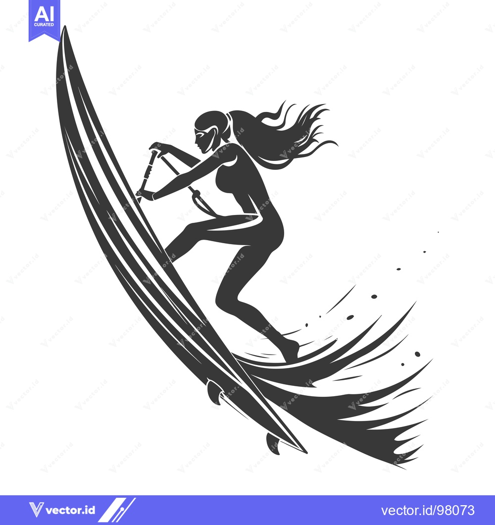Premium Vector dari Silhouette of a female surfer riding a wave