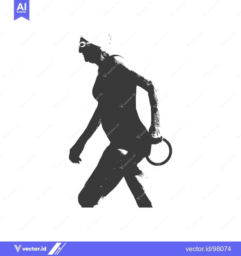 Premium Vector dari Silhouette of a Female Swimmer Holding a Ring Buoy