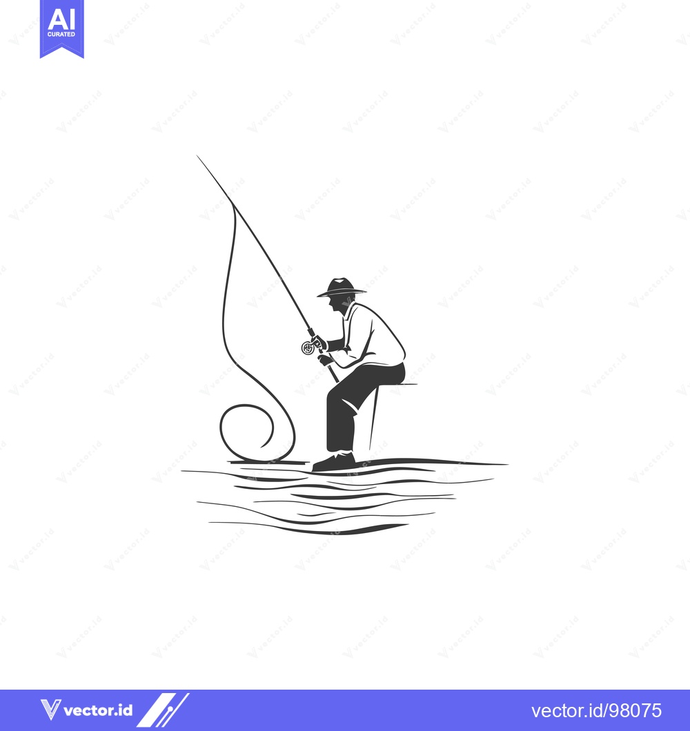 Premium Vector dari Silhouette of a Fisherman Casting a Line