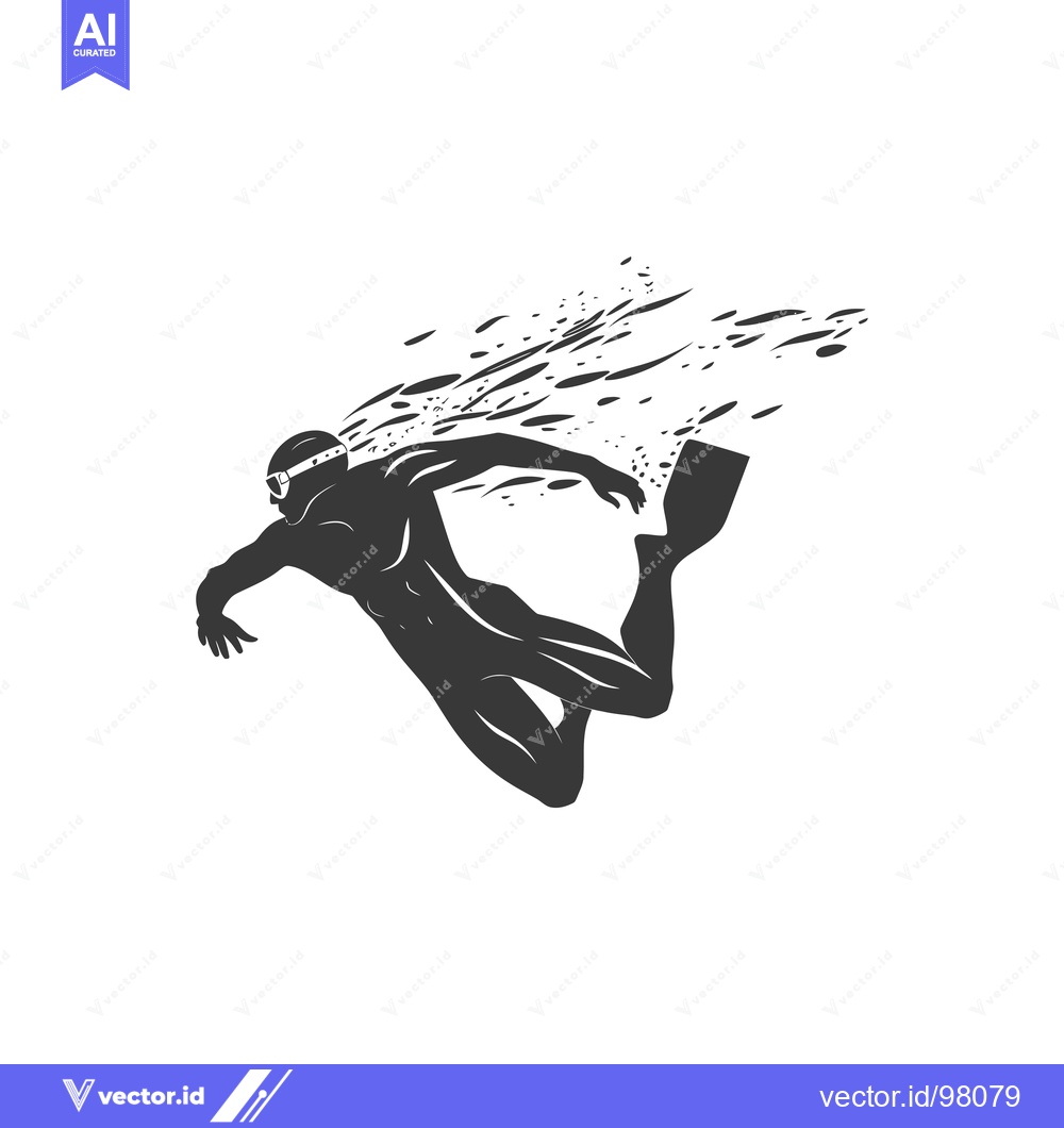 Premium Vector of Silhouette of a Freediver Swimming Underwater