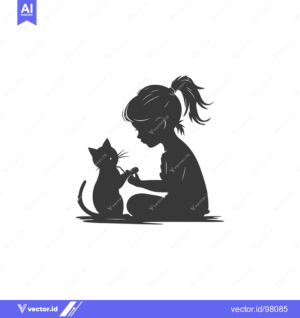 Premium Vector of Silhouette of a Girl and a Cat Sitting Together
