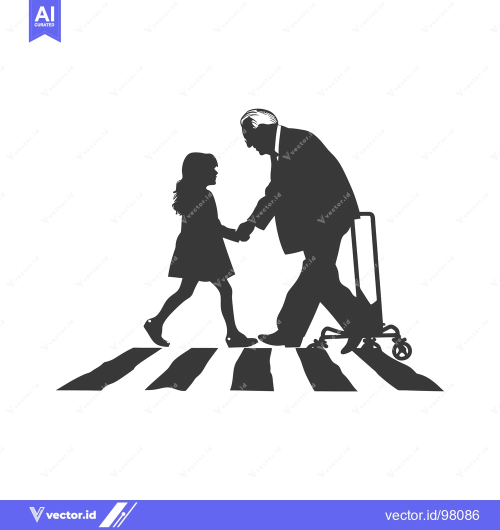 Premium Vector dari Silhouette of a girl and an older man holding hands while crossing a c