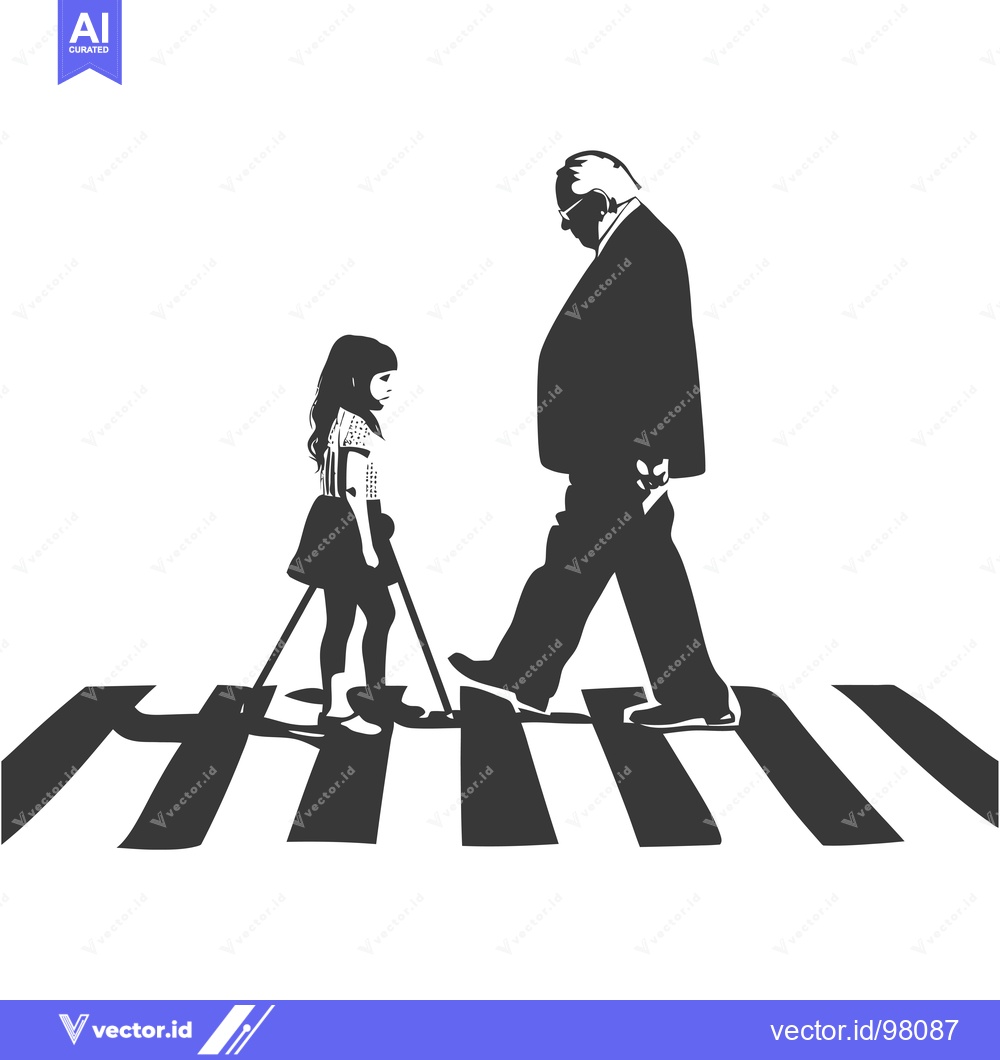 Premium Vector of Silhouette of a Girl and Man Walking on a Crosswalk