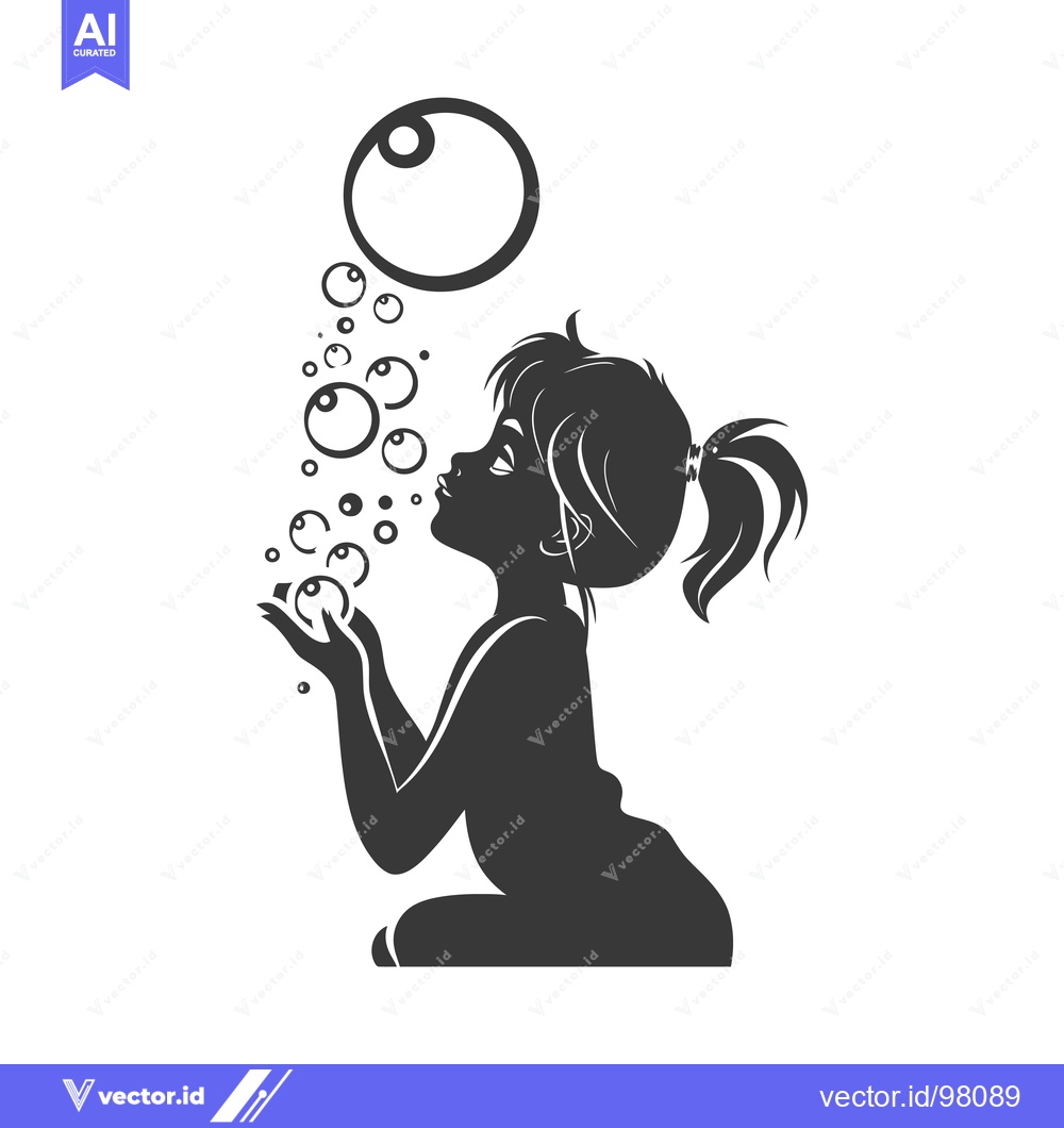 Premium Vector of Silhouette of a girl blowing bubbles