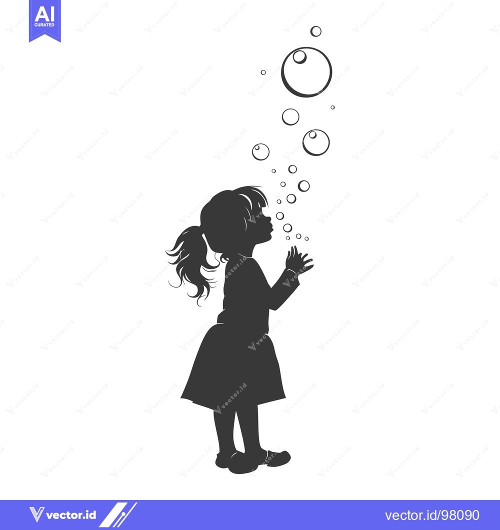 Premium Vector dari Silhouette of a Girl Blowing Bubbles