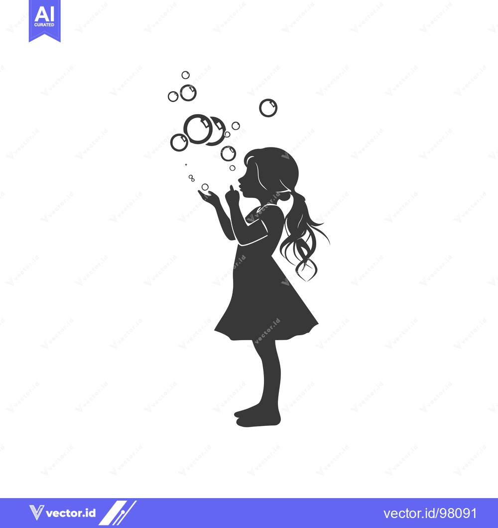 Premium Vector dari Silhouette of a Girl Blowing Bubbles