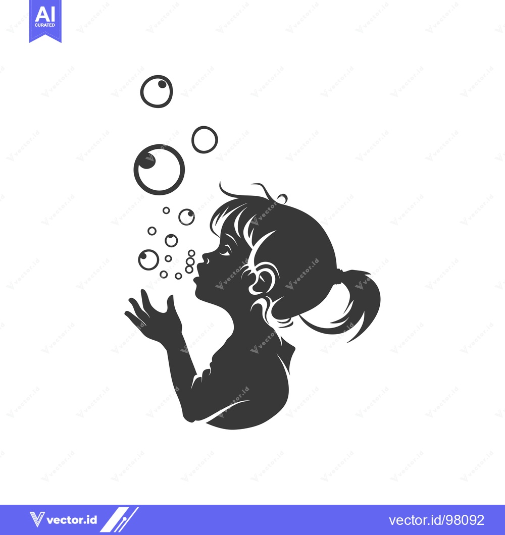 Premium Vector dari Silhouette of a Girl Blowing Bubbles
