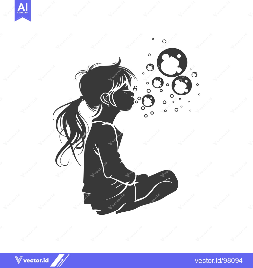 Premium Vector dari Silhouette of a girl blowing bubbles with her mouth