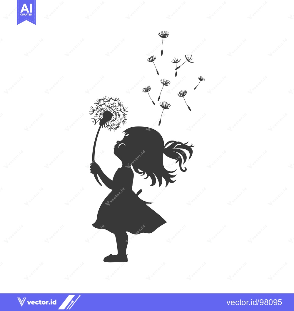Premium Vector of Silhouette of a Girl Blowing on a Dandelion