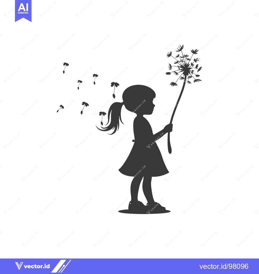 Premium Vector of Silhouette of a Girl Blowing on a Dandelion