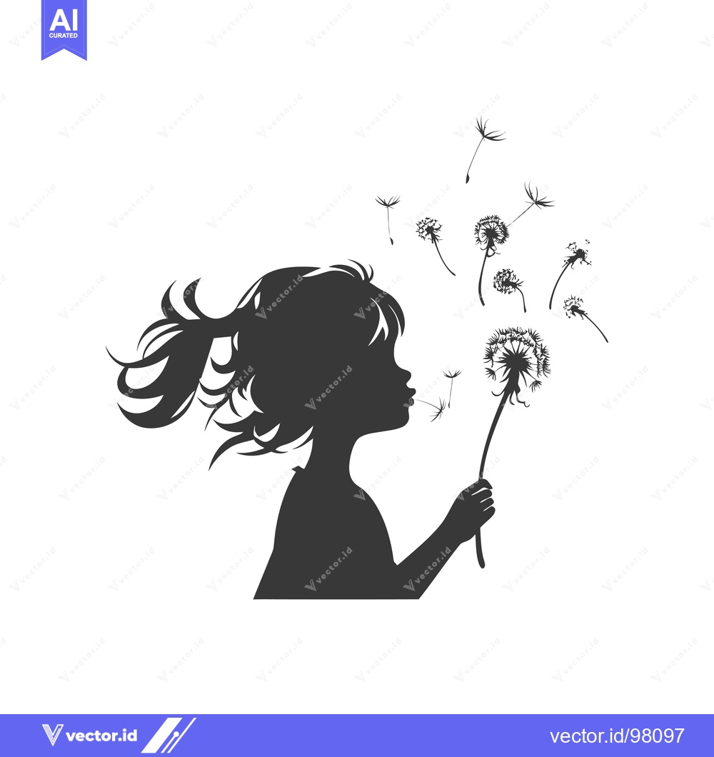 Premium Vector dari Silhouette of a Girl Blowing on a Dandelion