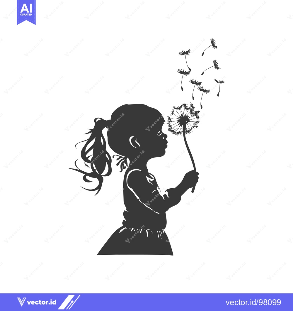 Premium Vector of Silhouette of a Girl Blowing on a Dandelion