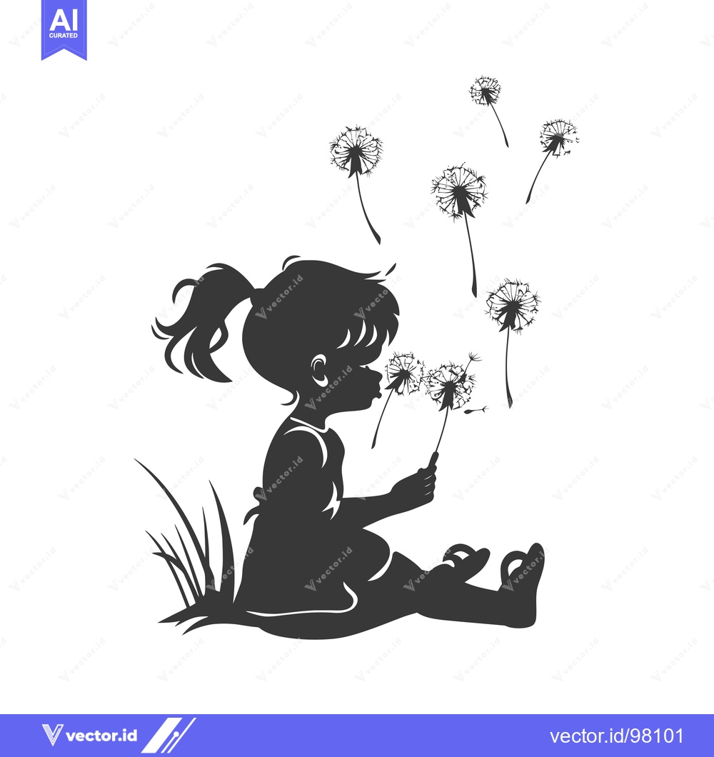 Premium Vector dari Silhouette of a girl blowing on dandelions