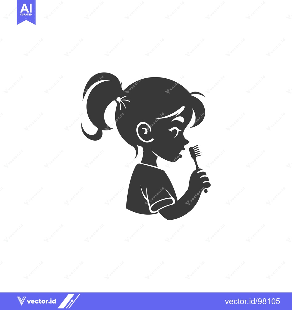 Premium Vector of Silhouette of a Girl Brushing Her Teeth