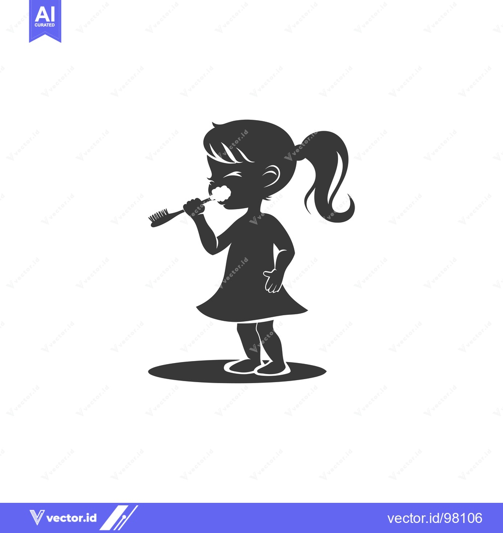 Premium Vector dari Silhouette of a Girl Brushing Her Teeth